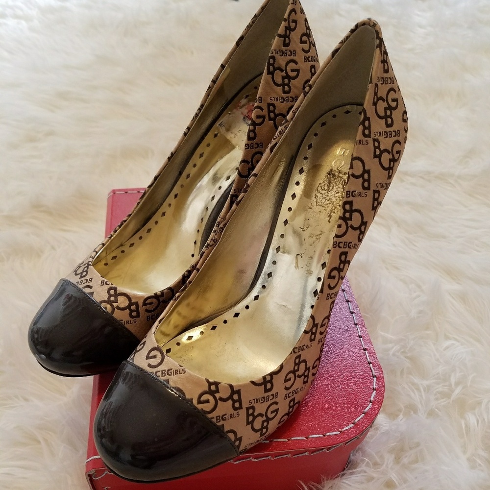 BCBGIRLS Gold and Brown Heels